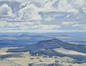 Vingt juin, nuages au-dessus du massif du Mézenc, huile sur toile, 41 x 60 cm, 2023