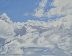 Vingt juin, nuages au-dessus du massif du Mézenc, huile sur toile, 41 x 60 cm, 2023