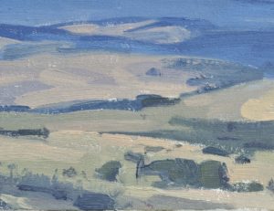 Vingt juin, nuages au-dessus du massif du Mézenc, huile sur toile, 41 x 60 cm, 2023