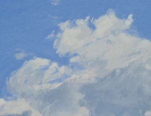 Cinq septembre, nuages, massif du Mézenc, huile sur toile, 89 x 130 cm, 2024