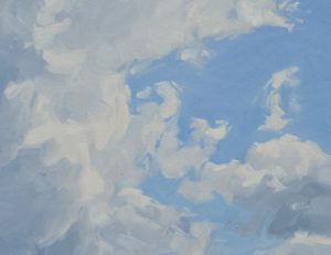 Cinq septembre, nuages, massif du Mézenc, huile sur toile, 89 x 130 cm, 2024