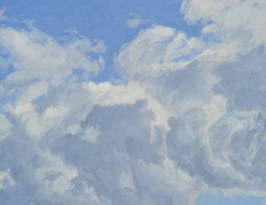 Cinq septembre, nuages, massif du Mézenc, huile sur toile, 89 x 130 cm, 2024