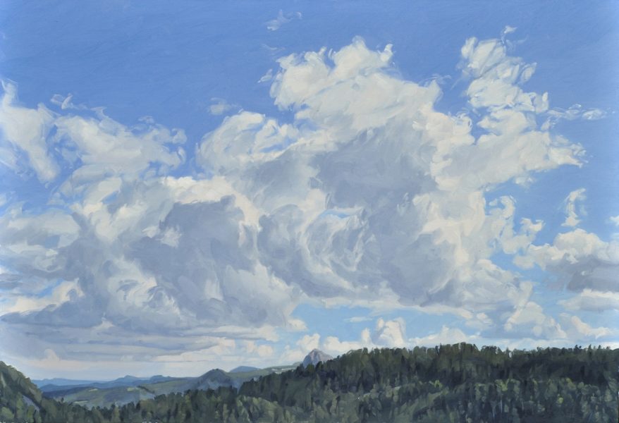 Cinq septembre, nuages, massif du Mézenc, huile sur toile, 89 x 130 cm, 2024