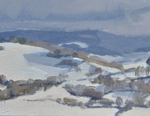 Dix-neuf janvier, neige, lumière du matin, huile sur toile, 50 x 73 cm, 2024