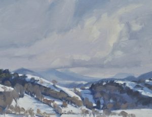 Dix-neuf janvier, neige, lumière du matin, huile sur toile, 50 x 73 cm, 2024