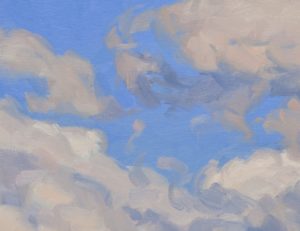 Quatorze octobre, nuages sur les monts, lumière du soir, huile sur toile, 89 x 162 cm, 2024