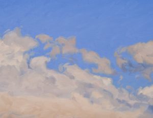 Quatorze octobre, nuages sur les monts, lumière du soir, huile sur toile, 89 x 162 cm, 2024