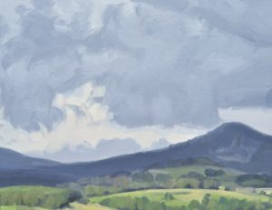 Vingt juin, nuages au-desus des monts, huile sur toile, 108 x 162 cm, 42.5 x 63.7 inch, 2024