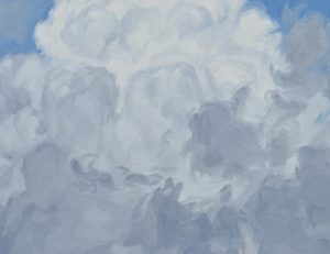 Vingt juin, nuages au-desus des monts, huile sur toile, 108 x 162 cm, 42.5 x 63.7 inch, 2024
