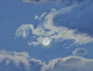 Dix octobre, lune au-dessus des monts, huile sur toile, 81 x 116 cm, 2024