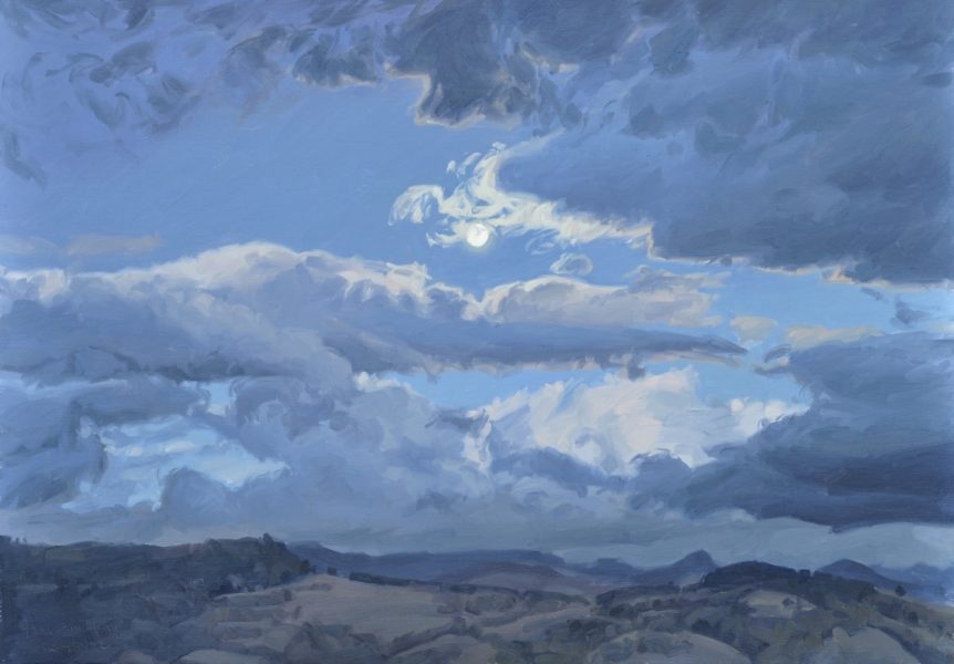 Dix octobre, lune au-dessus des monts, huile sur toile, 81 x 116 cm, 2024