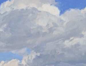 Nuages d’été sur le massif du Mézenc, huile sur toile, 41 x 60 cm, 2023,