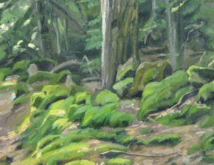 Chemin sous bois, en été, huile sur toile, 114 x 162 cm, 2024