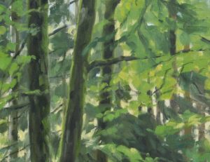 Chemin sous bois, en été, huile sur toile, 114 x 162 cm, 2024