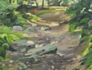 Chemin sous bois, en été, huile sur toile, 114 x 162 cm, 2024