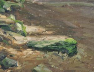 Vingt-cinq juillet, chemin en forêt, Suc de Jalore, huile sur toile, 162 x 108 cm, 2024