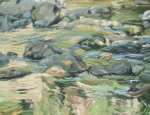 La Sumène au pied des roches, huile sur toile, 61 x 92 cm, 2024