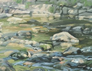 La Sumène au pied des roches, huile sur toile, 61 x 92 cm, 2024