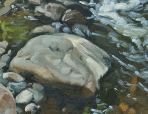 La Sumène, à travers roches, huile sur toile, 61 x 92 cm, 2024
