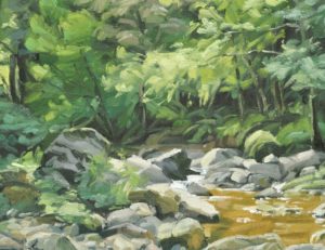 La Sumène, à travers roches, huile sur toile, 61 x 92 cm, 2024