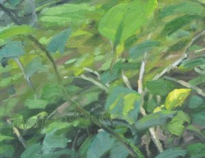 Les quatre arbres au bord de la Sumène, huile sur toile, 162 x 108 cm, 2024