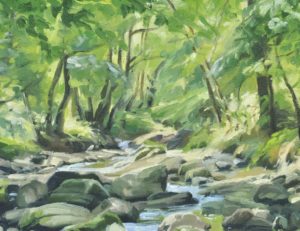 La Sumène, reflets, huile sur toile, 61 x 92 cm, 2024