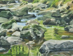 La Sumène, reflets, huile sur toile, 61 x 92 cm, 2024