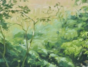 Les deux rochers, bords de la Sumène, huile sur toile, 61 x 92 cm, 2024