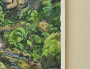 Rivière à l'ombre de la falaise, huile sur toile, 162 x 108 cm, 2024