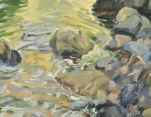Rivière au cœur de la forêt, huile sur toile, 89 x 130 cm, 2024