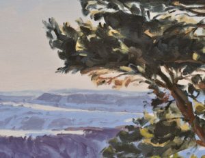 Coucher de soleil sur les monts enneigés, huile sur toile, 89 x 130 cm, 2024