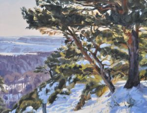Coucher de soleil sur les monts enneigés, huile sur toile, 89 x 130 cm, 2024