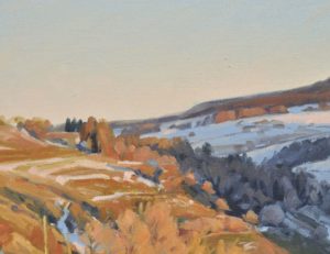 Neige sur le massif du Mézenc, soleil couchant, huile sur toile, 106,68 x 76,2 cm, 2024