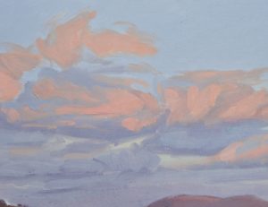 Quatre janvier, coucher de soleil, huile sur toile, 30 x 60 cm, 2024
