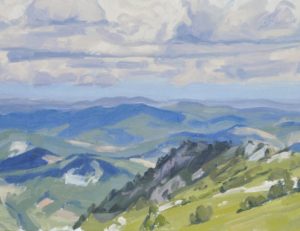 Nuages d'été sur le massif du Mézenc, huile sur toile, 41 x 60 cm, 2023