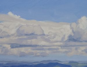 Nuages d'été sur le massif du Mézenc, huile sur toile, 41 x 60 cm, 2023