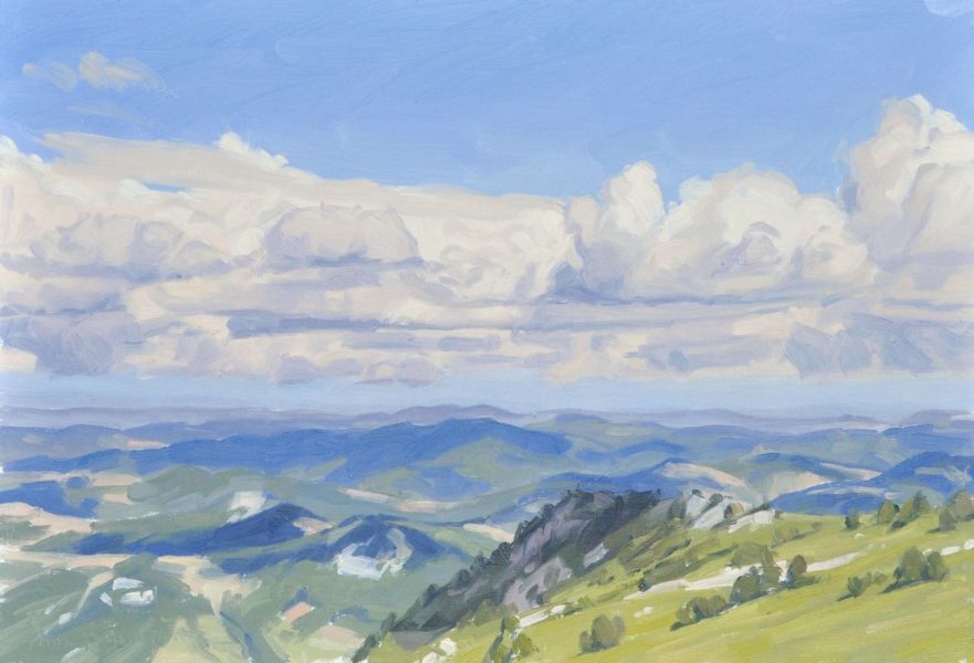 Nuages d'été sur le massif du Mézenc, huile sur toile, 41 x 60 cm, 2023