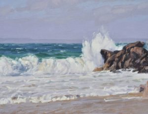 Bretagne, la vague, huile sur toile, 73 x 110 cm, 2025