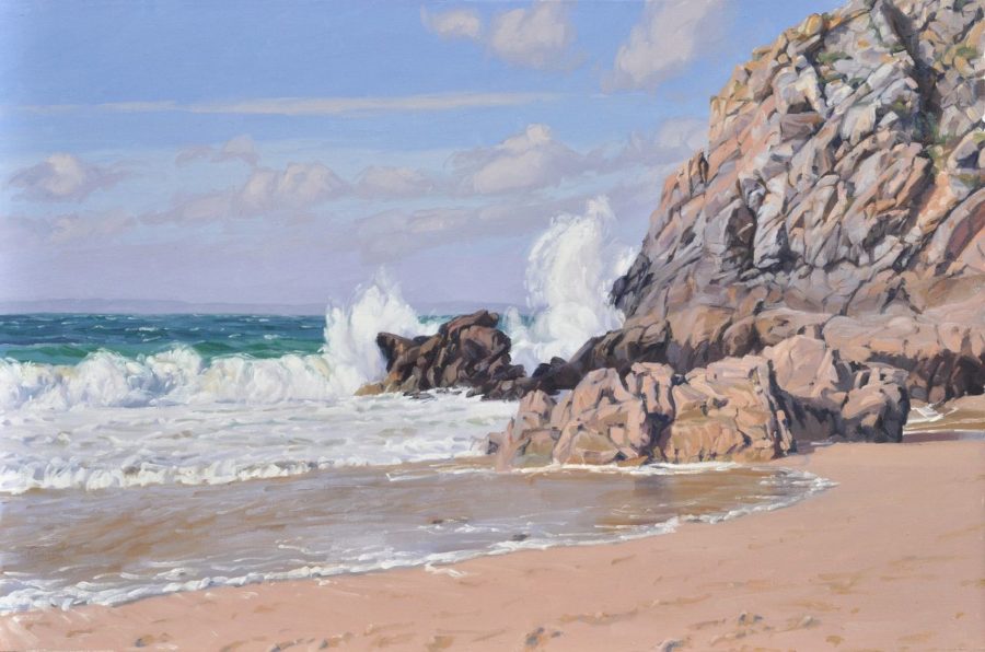 Bretagne, la vague, huile sur toile, 73 x 110 cm, 2025