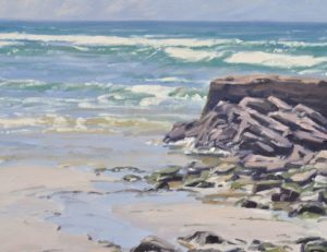 Plage à marée basse, lumière du matin, huile sur toile, 50 x 73 cm, 2025