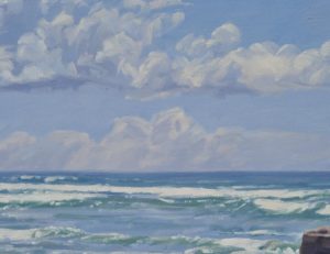Plage à marée basse, lumière du matin, huile sur toile, 50 x 73 cm, 2025