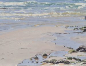 Plage à marée basse, lumière du matin, huile sur toile, 50 x 73 cm, 2025