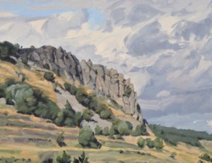 Premier septembre, vent sur massif du Mézenc, huile sur toile, 89 x 130 cm, 2025