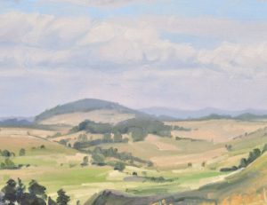 Vingt-six août, lumière d'été sur les hauts plateaux du Velay, huile sur toile, 89 x 130 cm, 2025