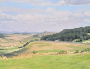 Vingt-six août, lumière d'été sur les hauts plateaux du Velay, huile sur toile, 89 x 130 cm, 2025