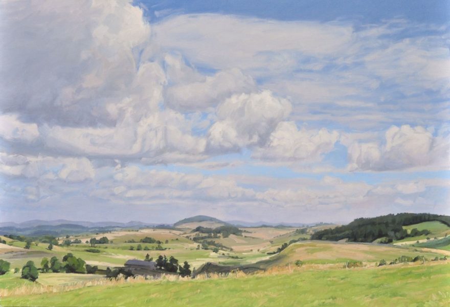 Vingt-six août, lumière d'été sur les hauts plateaux du Velay, huile sur toile, 89 x 130 cm, 2025