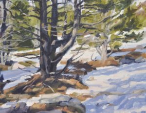 Pins sur le Mont Mézenc enneigé, huile sur toile, 60 x 92 cm, 2025