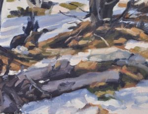 Pins sur le Mont Mézenc enneigé, huile sur toile, 60 x 92 cm, 2025