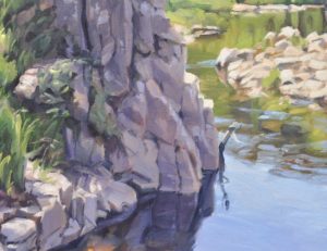 Rocher sur la Loire, huile sur toile, 110 x 73 cm, 2025