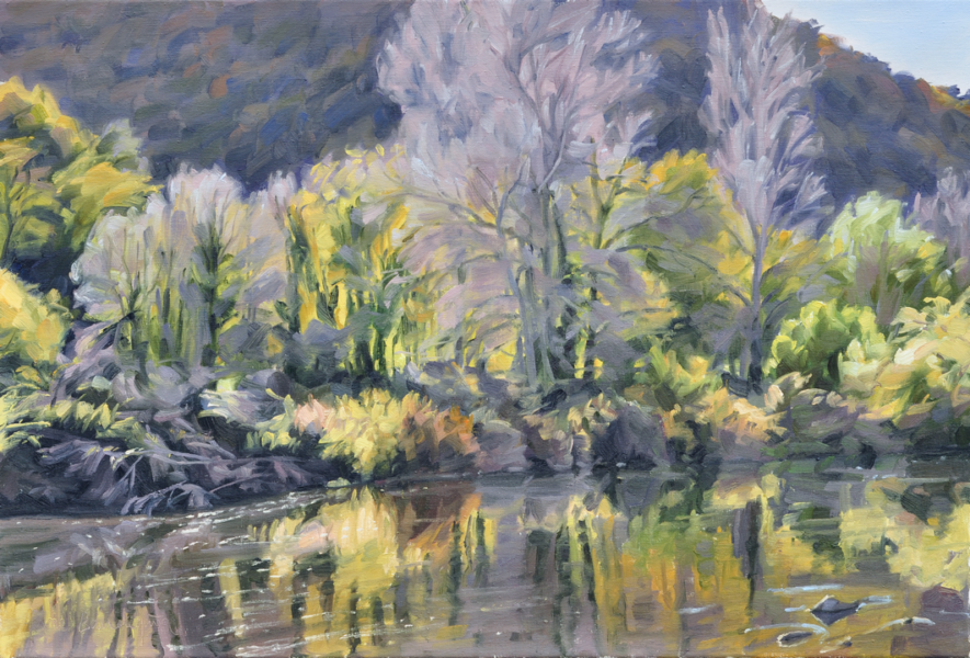 Reflets d’automne sur la Loire, huile sur toile, 50 x 73 cm, 2025